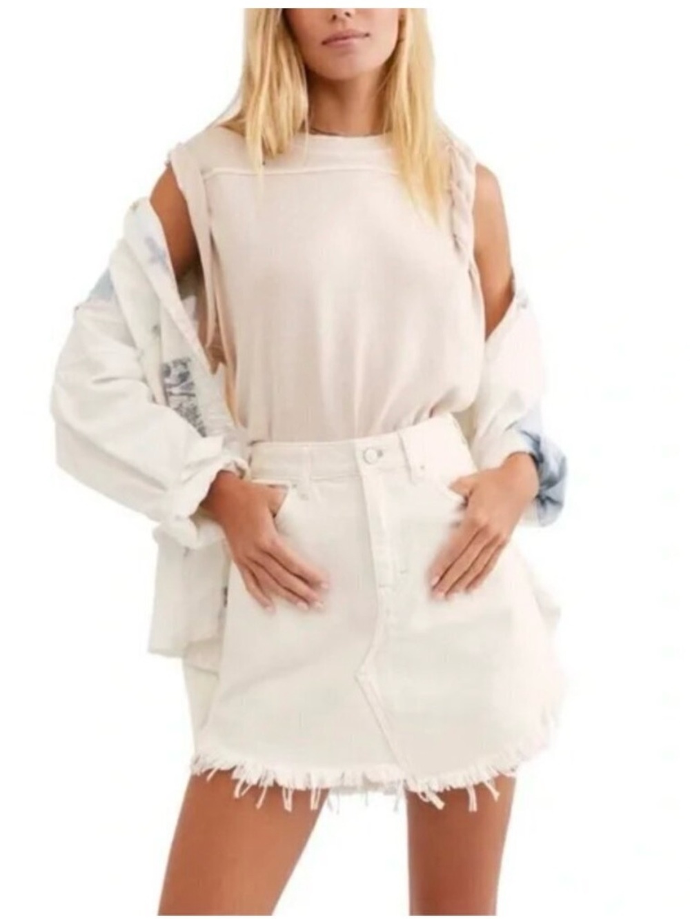 Hudson - White Distressed Denim Mini Skirt